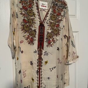 Johnny Was Cream Floral Embroidered Blouse